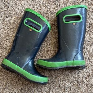 Bogs Kids Black Rain Boots with Green Trim